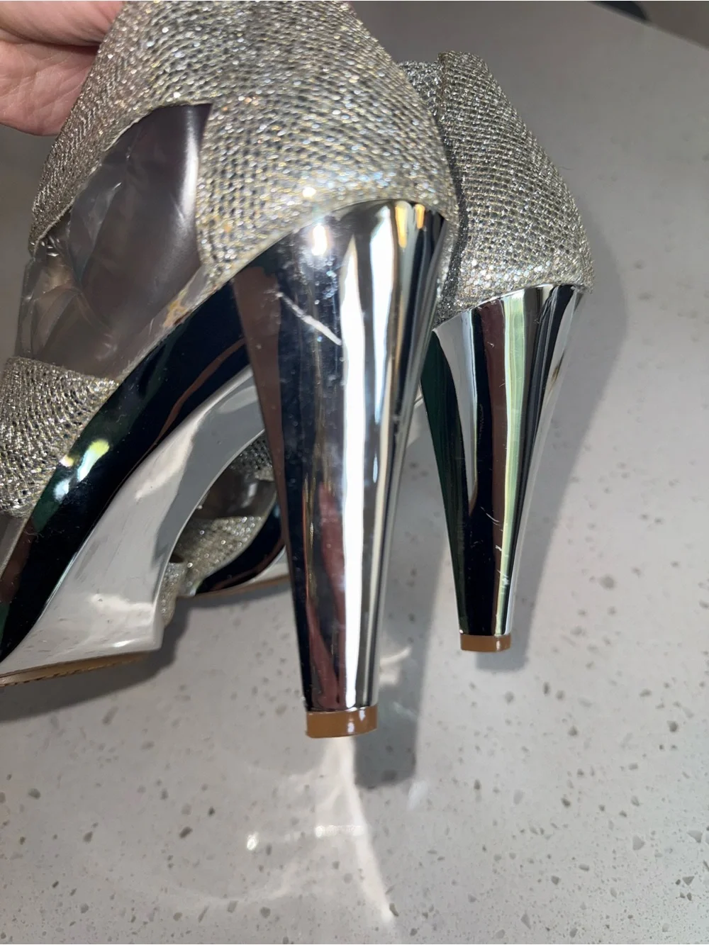Michael Kors Silver Glitter Cutout High Heel Sandals